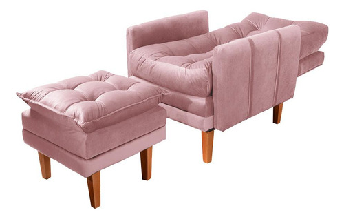 Poltrona Confortável Com Puff Veludo Rose Louis Shop Jm