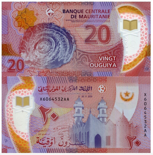 Billete De Mauritania 20 Ouguiya 2020 Polímero Nuevo Sin Cir