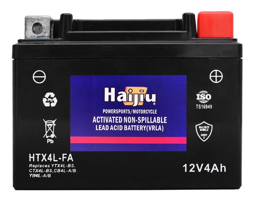 Imagen 1 de 6 de Batería Moto Haijiu Htx4l-fa Agm- Gel Libre Mantenimiento