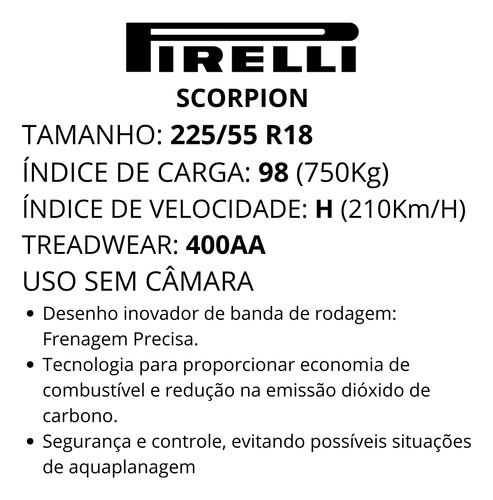 Pneu Jeep Compass 225/55r18 Scorpion Tl 98h Pirelli Aro 18