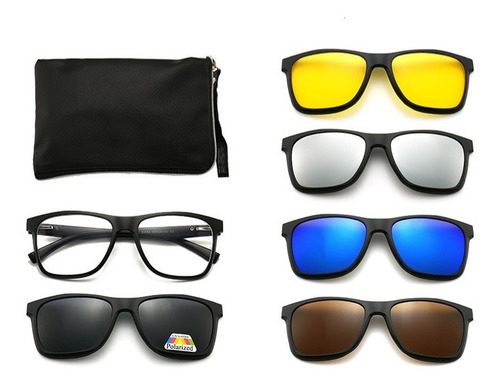 Marco Óptico Rectangular + 5 Clip Sobrelentes Para El Sol