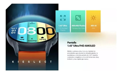 Imagen 8 de 9 de Smartwatch Kieslect Calling Watch Kr Pro + Malla + Film