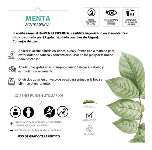 Imagen 3 de 4 de Aceite Esencial De Menta 100% Natural Organico Vegano