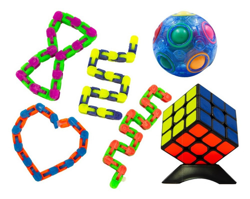 Juguetes Antiestrés:4 Wacky Tracks, 1 Cubo 3x3, 1 Bola Color