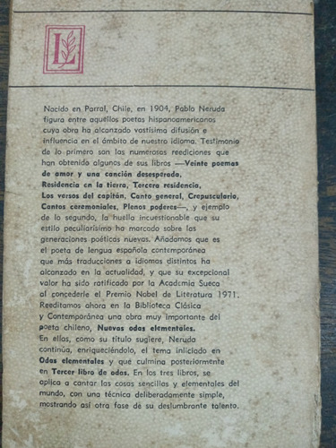 Imagen 2 de 5 de Nuevas Odas Elementales * Pablo Neruda * Losada 1971 *