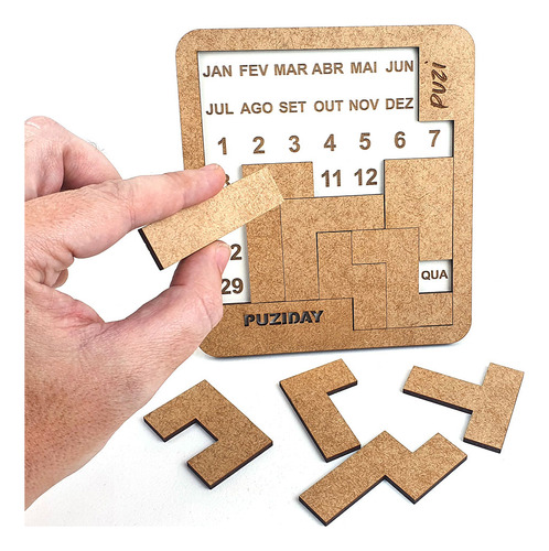 Puziday - 1 Puzzle Diferente Todo Dia | Quebra-cabeça Desafio Calendário De Madeira (milhares De Combinações)