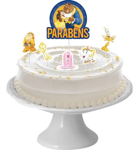 comprar Topo De Bolo Personalizado Topper Bela E A Fera