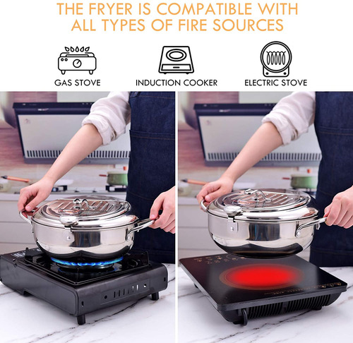 Olla For Freír Con Termómetro Y Tapa 304 Tempura Fryer Pan