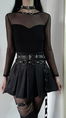 Body Tul Negro Manga Larga Lycra Corte Corazon Negro U