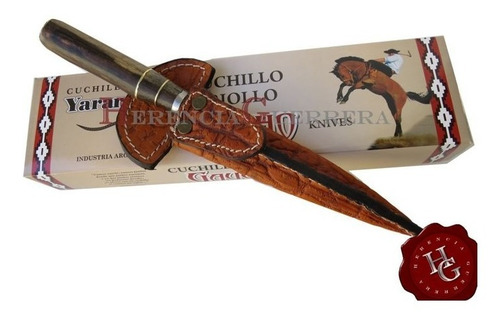 Imagen 5 de 7 de Cuchillo Yarará Criollo Madera Guayubira 15cm Vaina Cuero