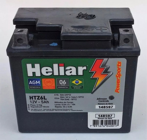 Bateria Heliarhtz6l Titan 125/150 Fan Esd /ks  Xre 300