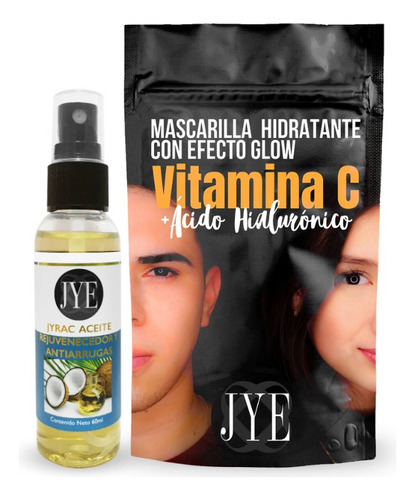 Kit 1 Aceite De Coco Jye 60ml 1 Mascarilla Jye Efecto Glow