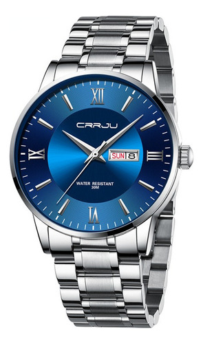 Crrju Stainless Calendar Relojes Clásicos Para Hombre Color Del Fondo Silver Blue