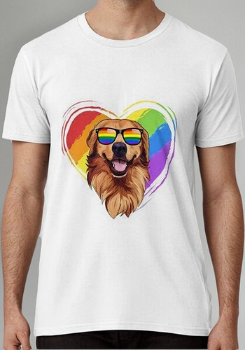 Remera Golden Retriever Arco Iris Corazón Orgullo Gay Lgbt A