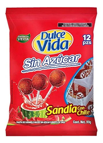 3pz Paletas De Dulce Sin Azúcar Sandía/chile 12p Dulce Vida