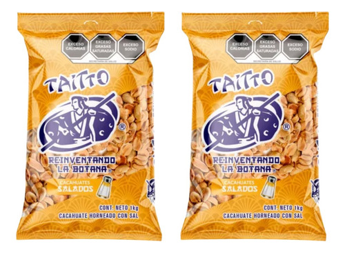 Paquete 2 Bolsas Cacahuate Salado Marca Taitto 1 Kg/cu