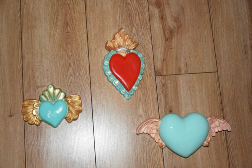Imagen 7 de 9 de Corazón Alado Yeso Figura Adorno Regalo Pintado A Mano