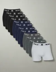 Kit 12 Cuecas Boxer Polo Wear Masculino Microfibra Liso Branco, Cinza, Preto E Azul Marinho Liso P - R$ 93,99