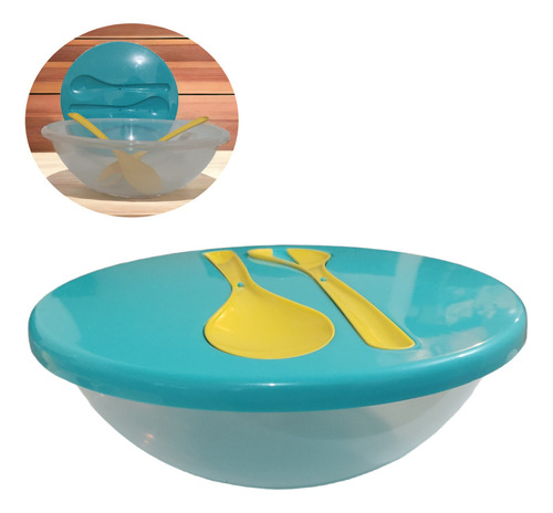 Ensaladera Plastico Con Cucharas Bowl Transparente 2500ml