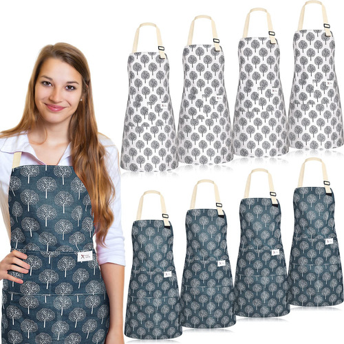 Sureio 8 Delantal Para Mujer Hombr 2 Bolsillo Cocina Lino