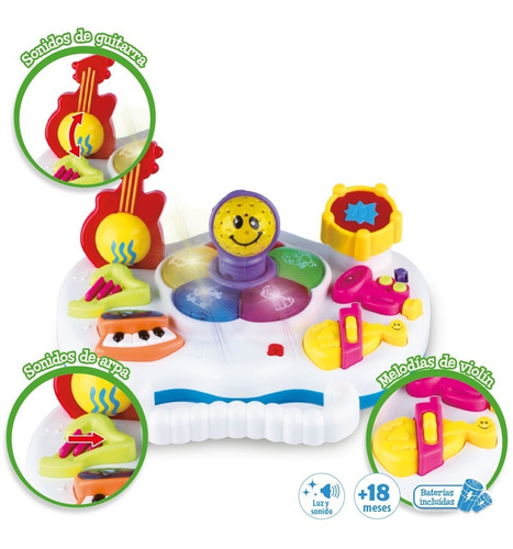 Imagen 4 de 10 de Piano Mesa Dj Orquesta Infantil Con Luz Y Sonido Duende Azul