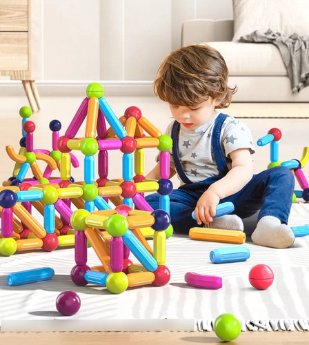 128 Bloques Magnéticos De Construcción A Color Para Niños