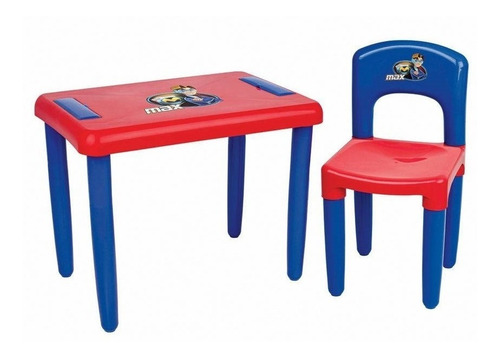 Mesinha Infantil Max C/ Cadeira E Estojo Embutido Magic Toys Cor Azul com Vermelho