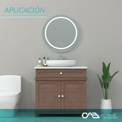 Imagen 3 de 7 de Espejo Redondo Con Luz Led 60 Cm Boton Tactil Touch Baño