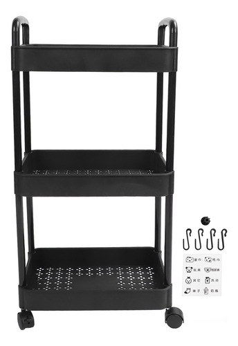 Carro De Almacenamiento Rodante De Plástico Negro 3 Niveles
