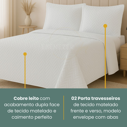 Cobre Leito Colcha Queen Padrão 3 Peças Dupla Face 170 Fios Cama Box Cor Branco