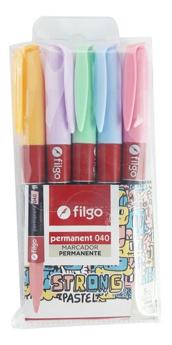 Marcador Permanente Filgo Strong Pastel 040 Fino X 5 Delmy