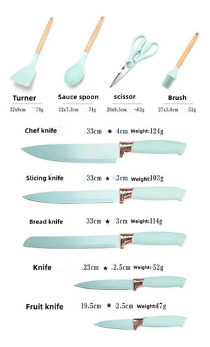 Utensilios De Cocina De Silicona Cuchillos Cucharas Tabla Verde Seco