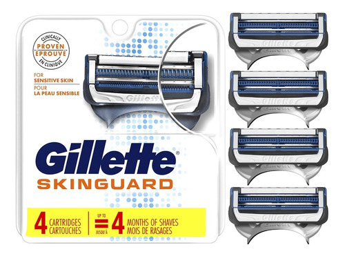 Imagen 1 de 1 de Cartuchos Repuesto Gillette Fusion Skinguard Pack 4 Unidades
