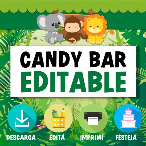 Kit Candy Bar Animales De La Selva Editable Jungla Safari