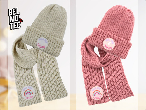 Combo Gorro Y Bufanda Para Nena Mujer Rosa Paseo Cuello Color Beige
