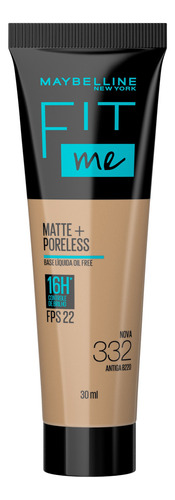 Base de maquiagem líquida Maybelline Fit Me Matte+ Poreless Fit Me FPS tom nova 332 antiga b22  -  30mL 30g