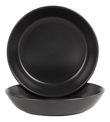 2 Cuenco Doble Linea 9.5 36 Onza Negro Mate
