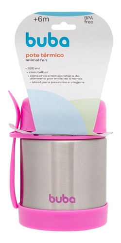 Pote Térmico Inox Parede Dupla Com Talher Buba Rosa 360ml