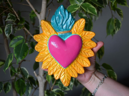 Imagen 2 de 9 de Corazón Mexicano Adorno Yeso Figura Regalo Pintado A Mano