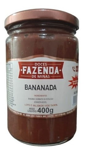 Bananada Sem Açúcar Fazenda De Minas 400g