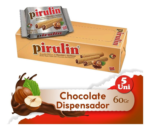 Combo De Pirulin Chocolate Dispensador 60 Gr De 5 Unds