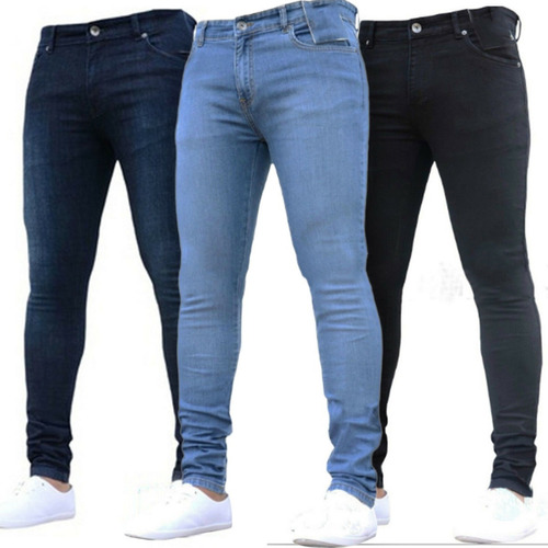Lote De 3 Jeans Skinny Ajustados Lisos Sin Roturas 28 A 38