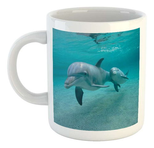 Taza Ceramica Delfines Hijo Madre Nadando Juntos