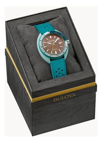 Relógio Bulova Edição Especial Snorkel Vintage Verde 98b446 Bisel Prateado Fundo Marrom-claro