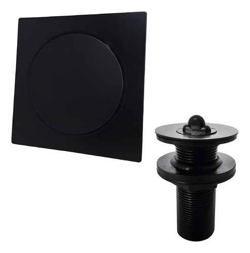 Kit Banheiro Preto Fosco Ralo Click 15x15 Inox E Valvula Lavatorio 7/8 Tampa Silicone