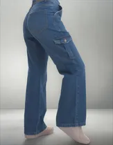 Comprar Jean Wide Leg Cargo Mujer Ancho Moda Rigido Jean Cargo
