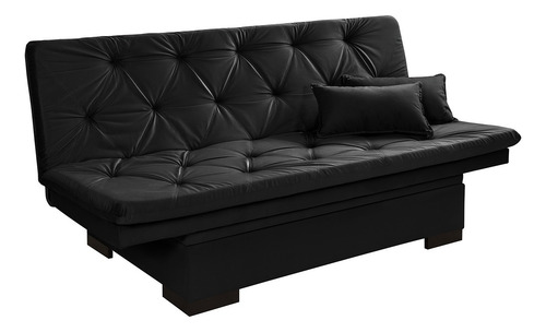 Sofá Cama Bau Reclinável Em Suede + Duas Banquetas Rub Cor Preto Desenho Do Tecido Liso