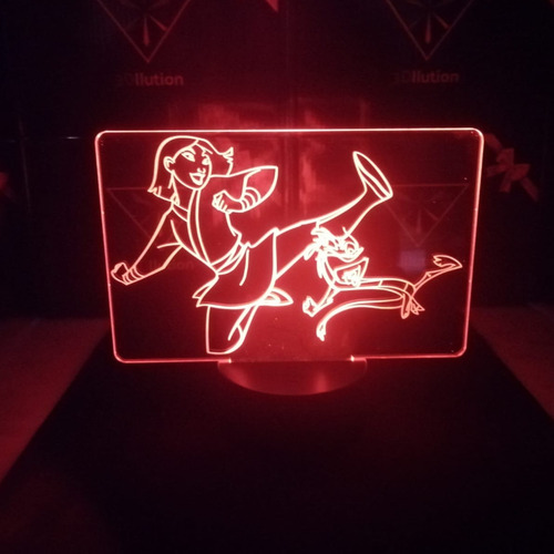 Lámpara De Mesa 3d Mulan Disney Base Negra + Control Y Pilas