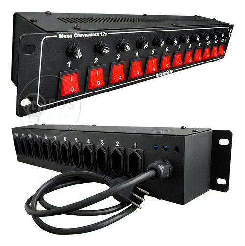 Mesa Chaveadora 12 Tomadas Extensão 1,5m Metal'cbi4kw Cor Preto Voltagem