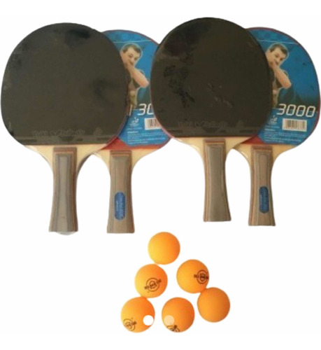 4 Raquetas  + Caja De Ping Pong Tenis De Mesa Promocion